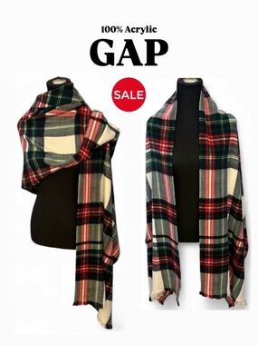 GAP Acrylic Tartan Plaid Large Holiday Winter Scarf/Wrap